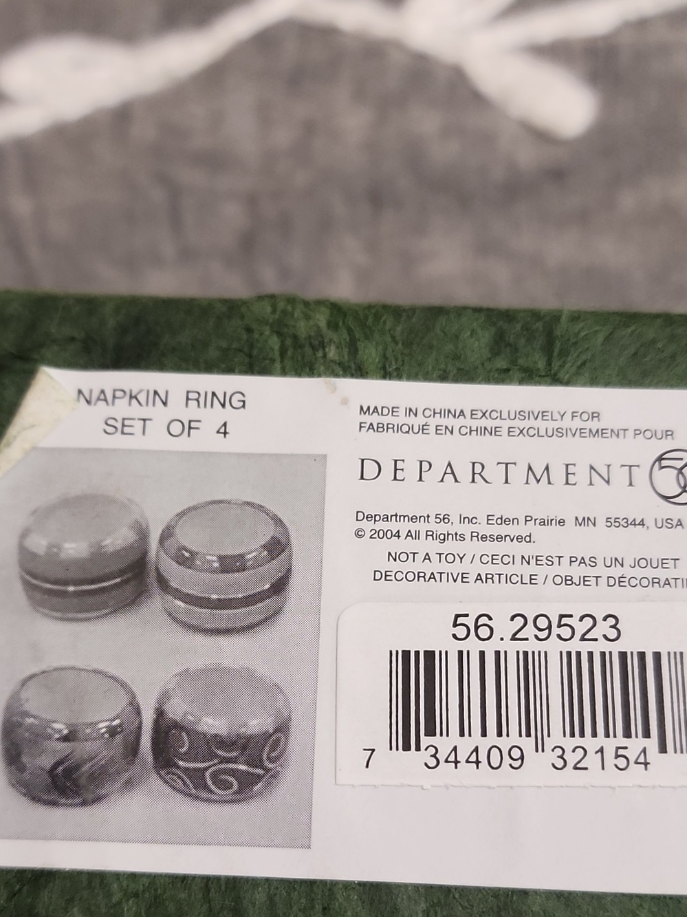 Department 56 Green Napkin Ring Set of 4